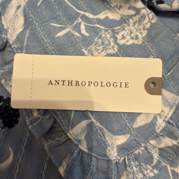 Anthropologie Pilcro Keira Blouse NWT Blue Floral Peter Pan Collar Top Size M - Picture 7 of 9